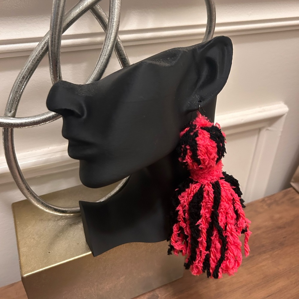 Handmade Black and Pink Tassel Earrings